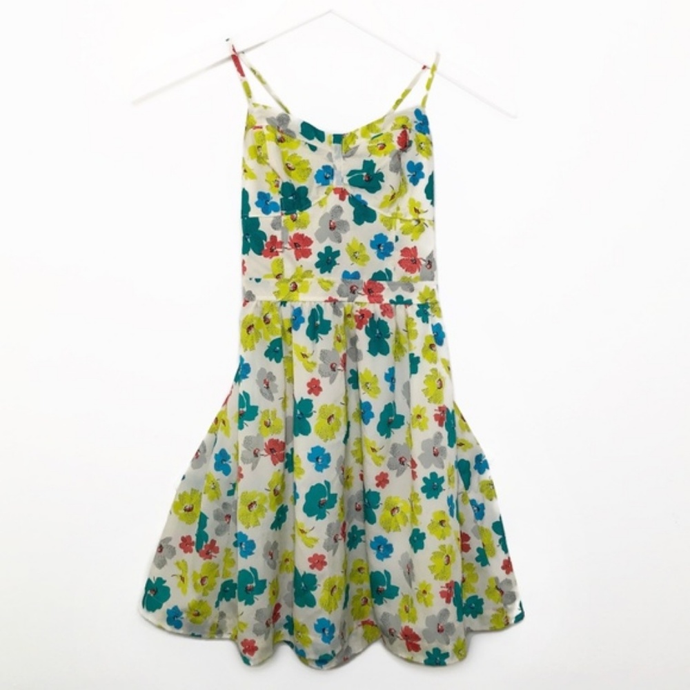 American Eagle Strappy Bustier Floral Dress Size 0 Convertible Straps Teal Coral